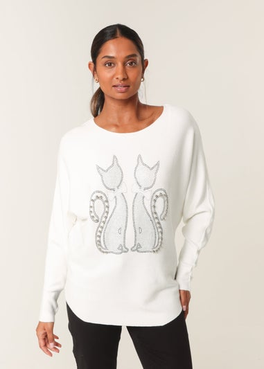 Blue Vanilla Ivory Embellished Cat Jumper