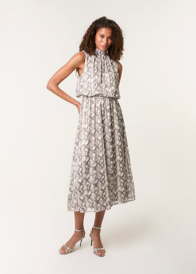 Blue Vanilla Grey Snake Print Diamante Dress