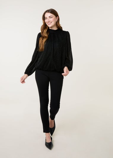 Blue Vanilla Black Lurex High Neck Puff Ball Top