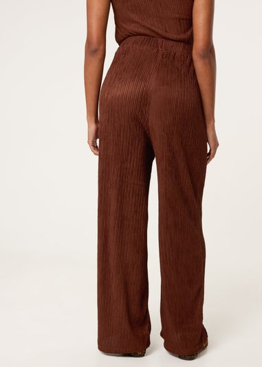 Blue Vanilla Brown Crinkle Elasticated Waist Wide Leg Trousers