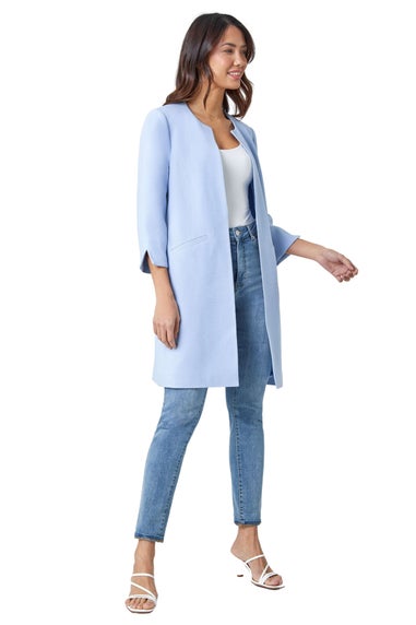 Roman Light Blue 3/4 Sleeve Textured Longline Smart Jacket