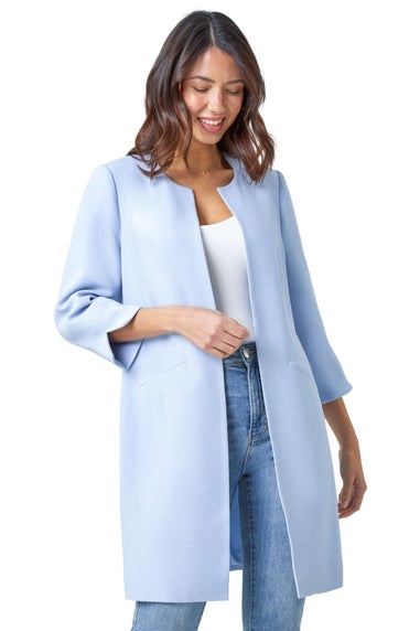 Roman Light Blue 3/4 Sleeve Textured Longline Smart Jacket