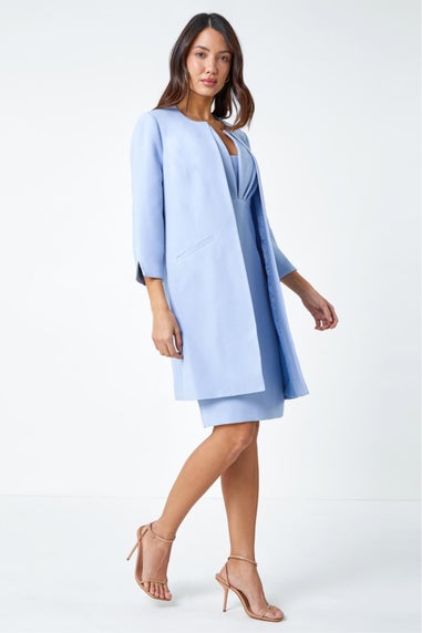 Roman Light Blue 3/4 Sleeve Textured Longline Smart Jacket
