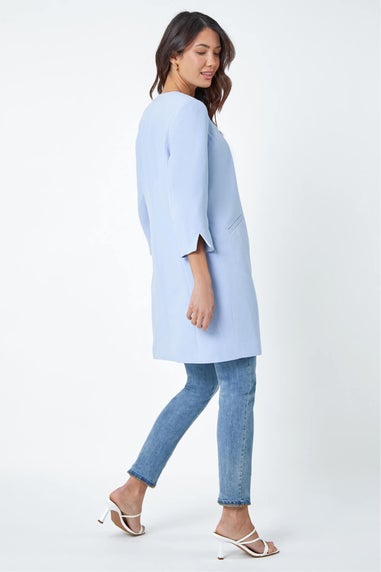 Roman Light Blue 3/4 Sleeve Textured Longline Smart Jacket