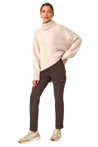 Roman Chocolate Turn Up Stretch Cargo Trousers