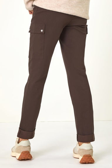 Roman Chocolate Turn Up Stretch Cargo Trousers