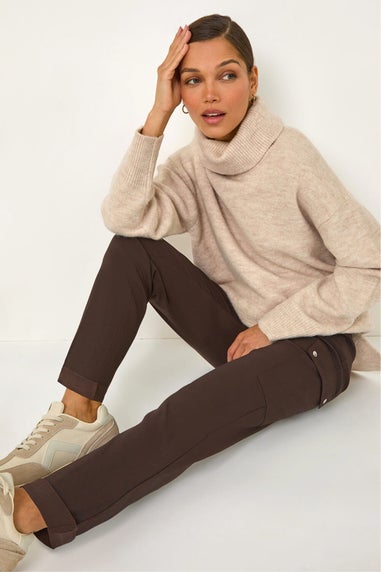 Roman Chocolate Turn Up Stretch Cargo Trousers