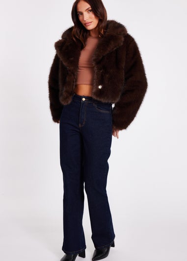 Quiz Brown Faux Fur Cropped Jacket