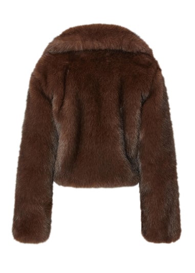 Quiz Brown Faux Fur Cropped Jacket