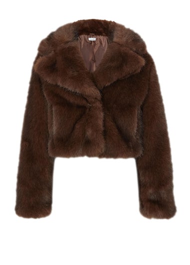 Quiz Brown Faux Fur Cropped Jacket