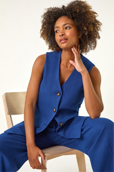 Roman Royal Blue Longline Button Waistcoat Jacket