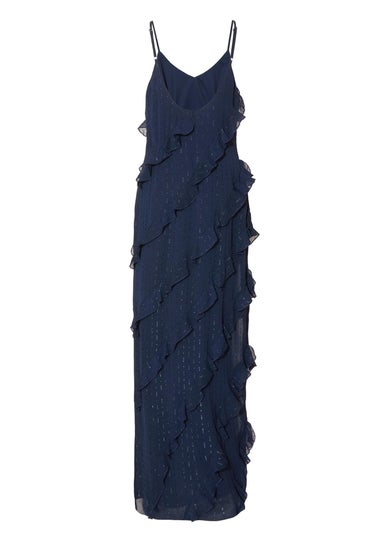 Quiz Navy Chiffon Ruffle Midaxi Dress