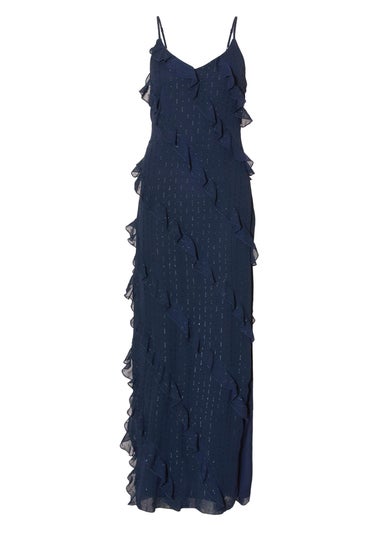 Quiz Navy Chiffon Ruffle Midaxi Dress
