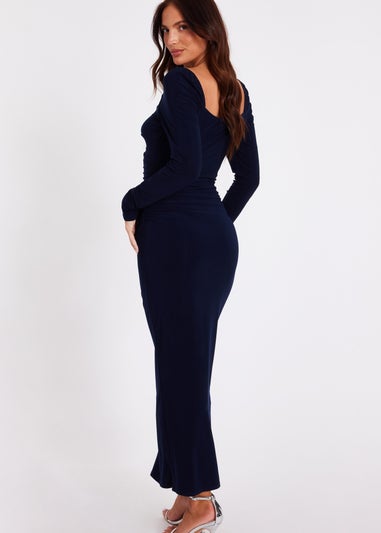 Quiz Navy Knot Front Midaxi Dress
