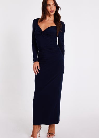Quiz Navy Knot Front Midaxi Dress