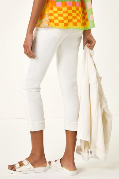 Roman White Slim Leg Turn Up Stretch Jeans