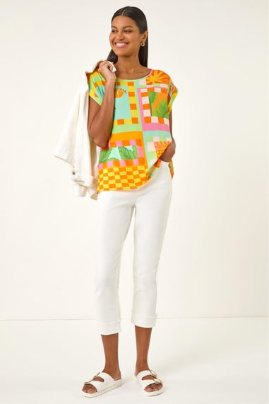 Roman White Slim Leg Turn Up Stretch Jeans