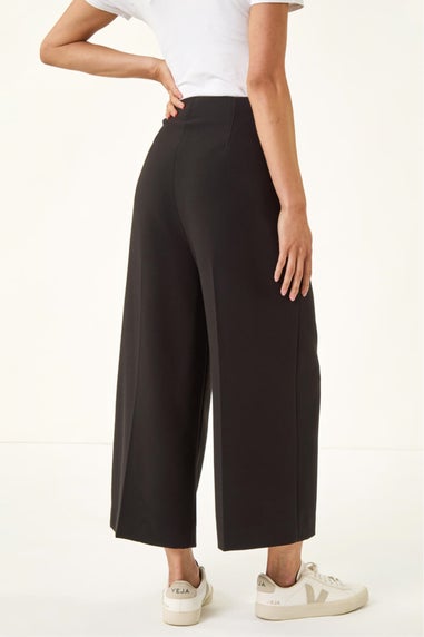 Roman Black Petite Cropped Wide Leg Stretch Trouser