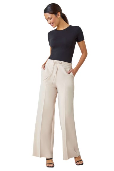 Roman Stone Wide Leg Elastic Waist Tie Front Trouser