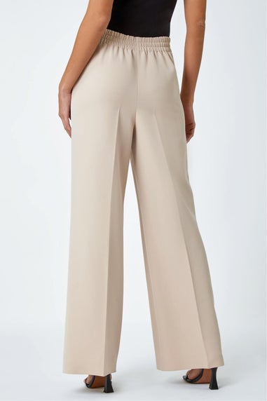 Roman Stone Wide Leg Elastic Waist Tie Front Trouser