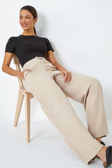 Roman Stone Wide Leg Elastic Waist Tie Front Trouser