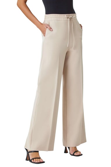 Roman Stone Wide Leg Elastic Waist Tie Front Trouser