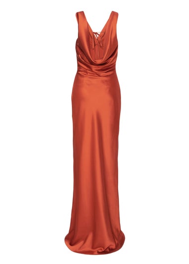 Quiz Rust Satin Cowl Back Maxi Dress