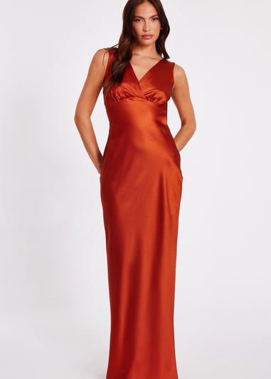 Quiz Rust Satin Cowl Back Maxi Dress