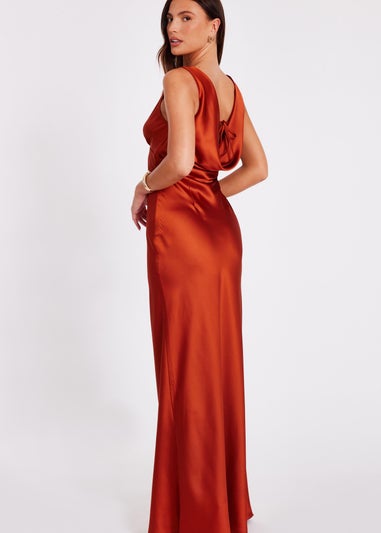 Quiz Rust Satin Cowl Back Maxi Dress