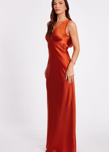 Quiz Rust Satin Cowl Back Maxi Dress
