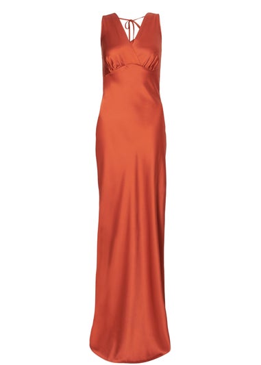 Quiz Rust Satin Cowl Back Maxi Dress