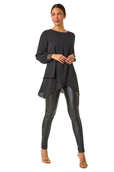 Roman Black Embellished Detail Layered Top