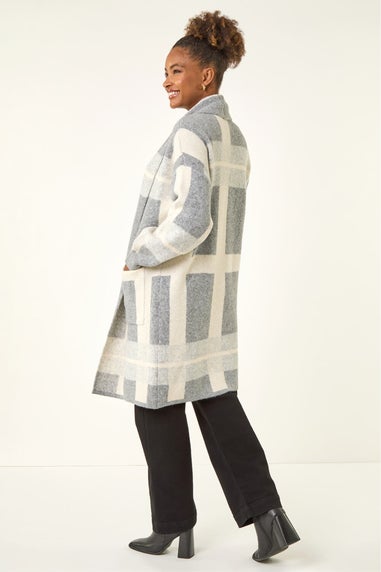 Roman Grey Check Longline Pocket Cardigan