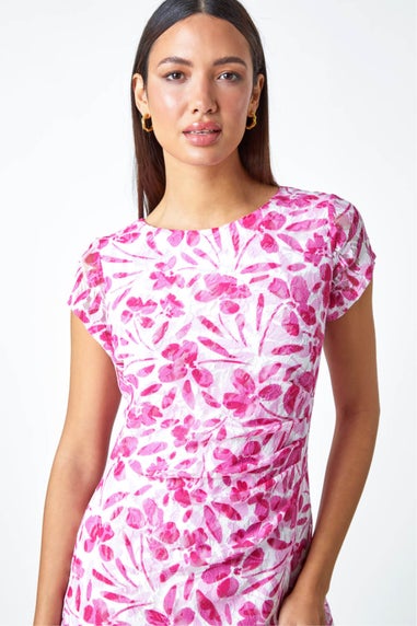 Roman Ivory Floral Lace Gathered Stretch Bodycon Dress