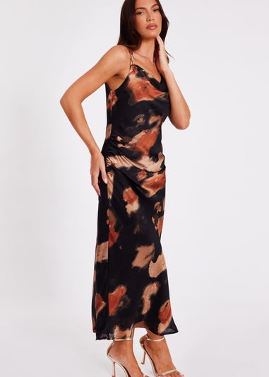 Quiz Black Printed Cowl Neck Midaxi Dress