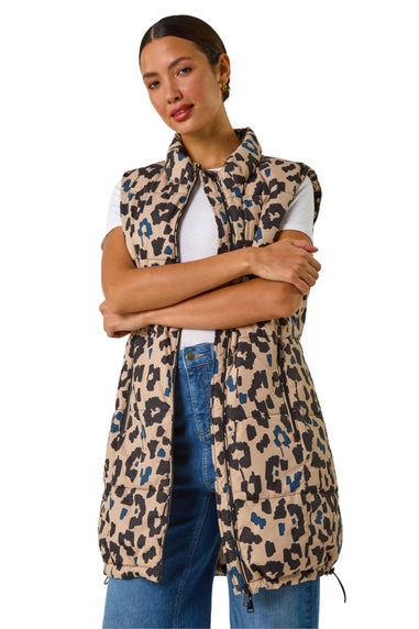 Roman Natural Animal Print Hooded Gilet