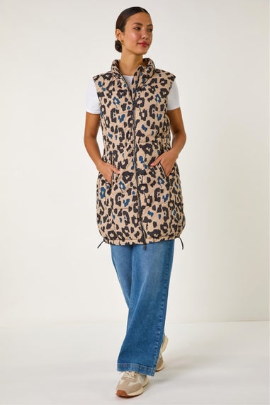 Roman Natural Animal Print Hooded Gilet