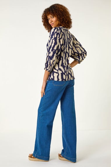 Roman Navy Mono Abstract Top