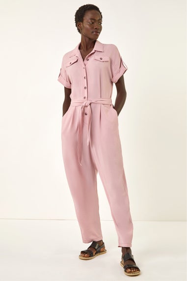 Roman Light Pink Utility Buttoned Jumpsuit