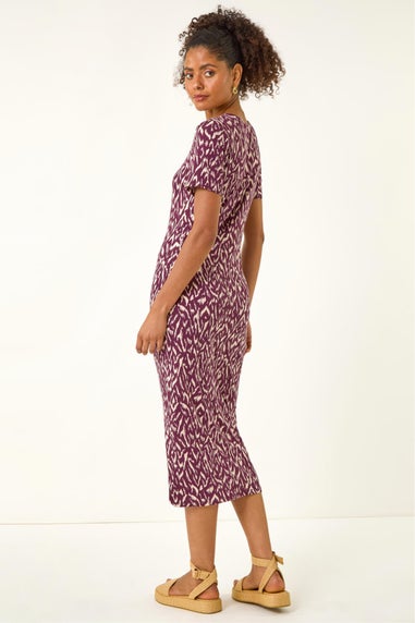 Dusk Wine Abstract Print Stretch Midi Dress