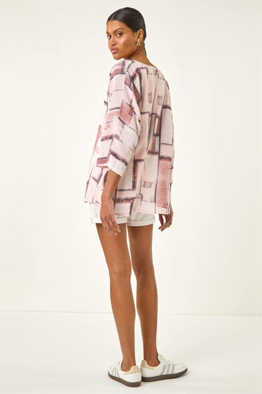 Roman Light Pink Abstract Print Tunic Top