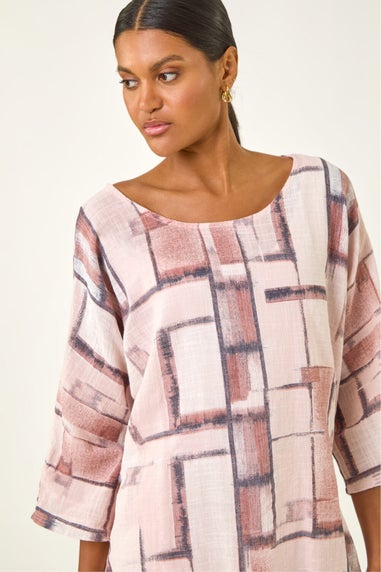 Roman Light Pink Abstract Print Tunic Top