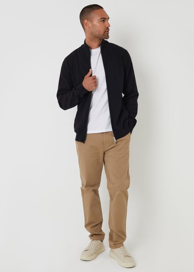 Threadbare Black Cotton Blend Zip Up Funnel Neck Cardigan