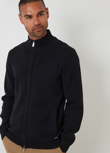 Threadbare Black Cotton Blend Zip Up Funnel Neck Cardigan