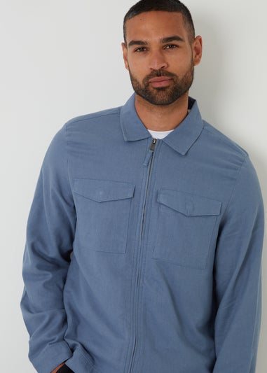 Threadbare Blue Lightweight Linen Blend Utility Jacket