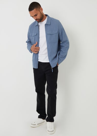 Threadbare Blue Lightweight Linen Blend Utility Jacket