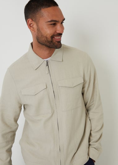 Threadbare Stone Lightweight Linen Blend Utility Jacket