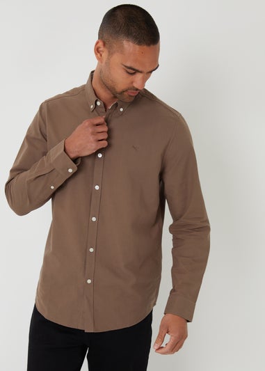 Threadbare Brown Oxford Cotton Long Sleeve Shirt