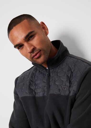 Threadbare Charcoal Quarter Zip Quilted Fleece Jumper
