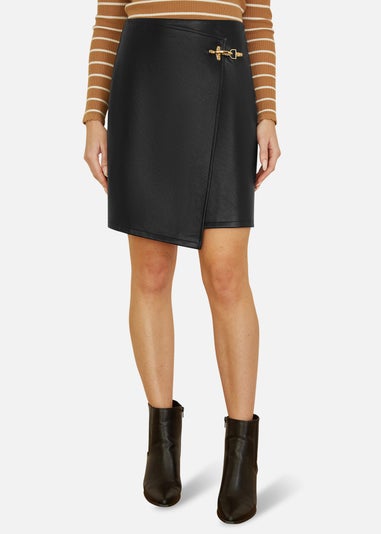 Yumi Faux Leather Wrap Mini Skirt In Black